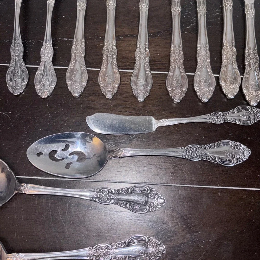 Vintage | Springtime‎ | Stainless Japan Ornate Floral Serving and Flatware Set